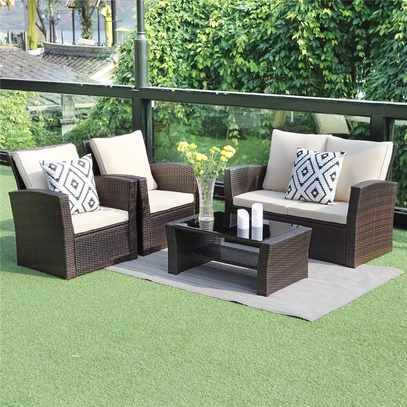Wisteria Lane 5-Piece Outdoor Patio Set – Gray Wicker Sectional Sofa With Cushioned Seating For Modern Backyard Spaces 1