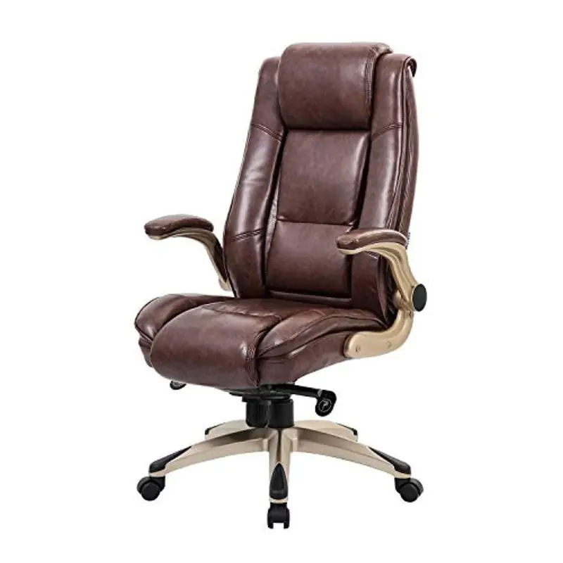 Worpson Ergonomic Executive Office Chair – High-Back Bonded Leather Task Chair With Flip-Up Arms, Adjustable Recline & Lumbar Support In Brown 1